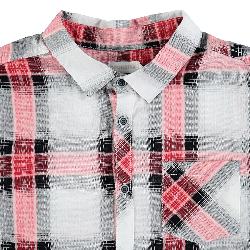 Junior - Chemise manches longues à grands carreaux contrastés et poche 