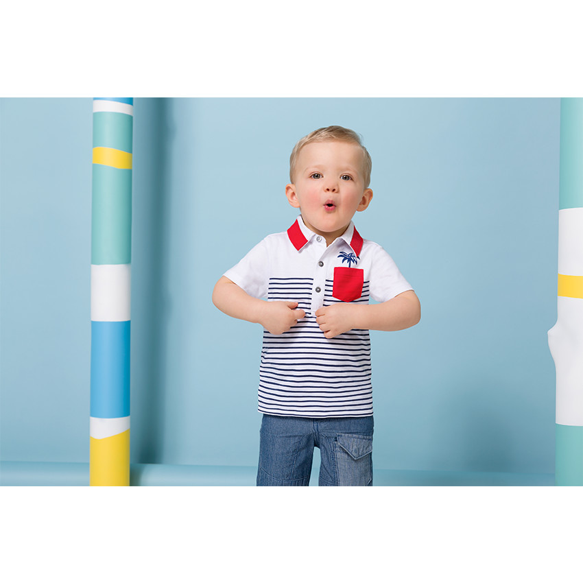 Polo manches courtes rayé avec poche et prints 