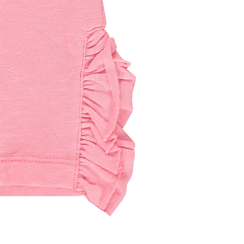 Tee-shirt manches longues volanté avec pompons sous empiècement en résille 