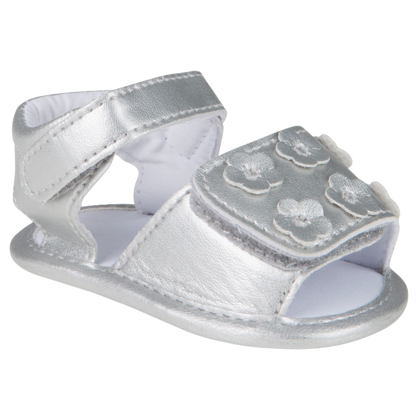 Nu-pieds argentés avec scrach et patchs fleurs  