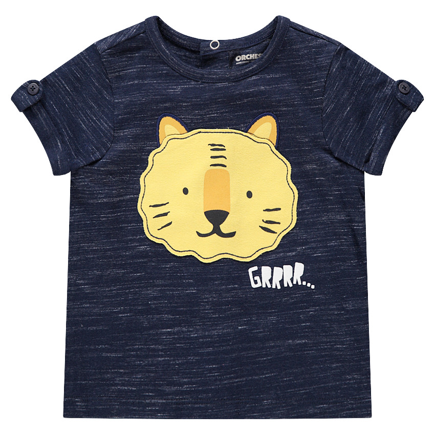 T-shirt manches courtes en jersey chiné avec tigre printé 