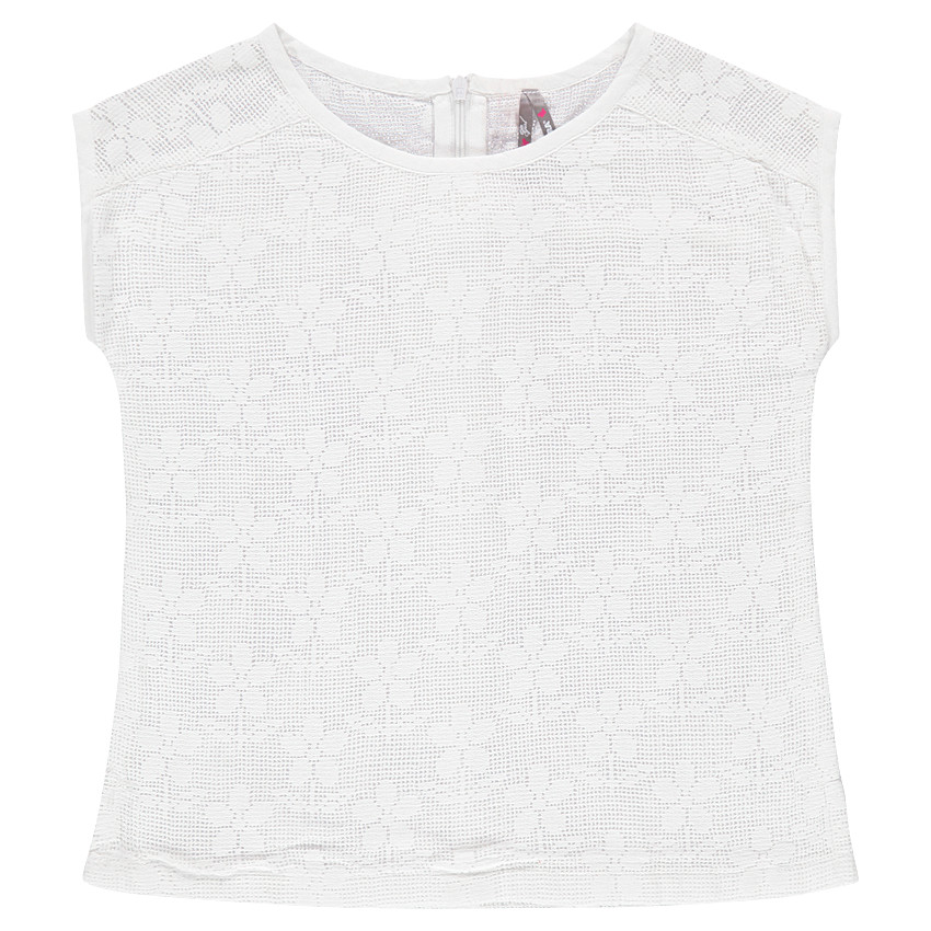 Tunique manches courtes en résille et dentelle à fleurs 