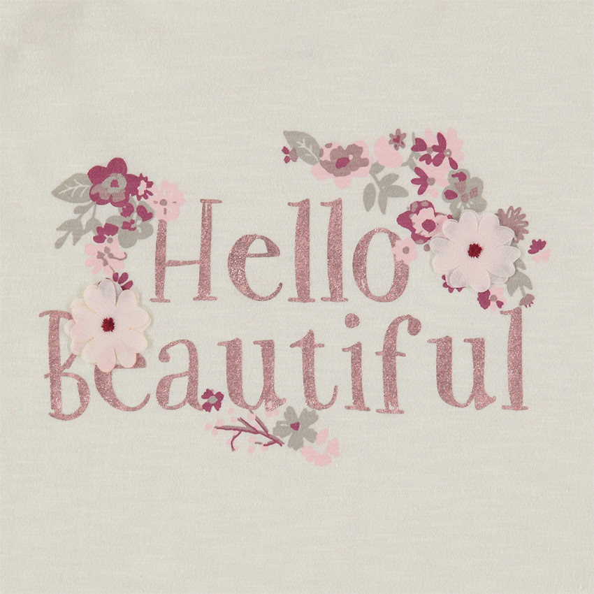 Tee-shirt à manches 3/4 volantées et inscription pailletée 