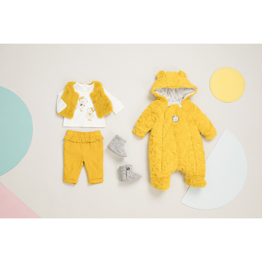 Combi-pilote en sherpa jaune à doublure imprimée 