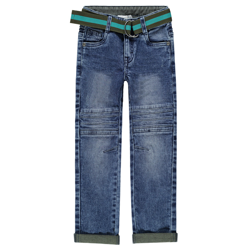 Jeans effet used et crinkle avec ceinture amovible et ajustable 