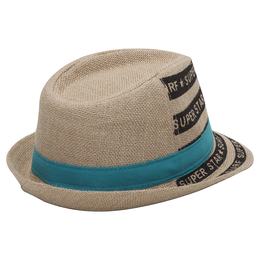 Borsalino en paille naturelle avec inscriptions printées 