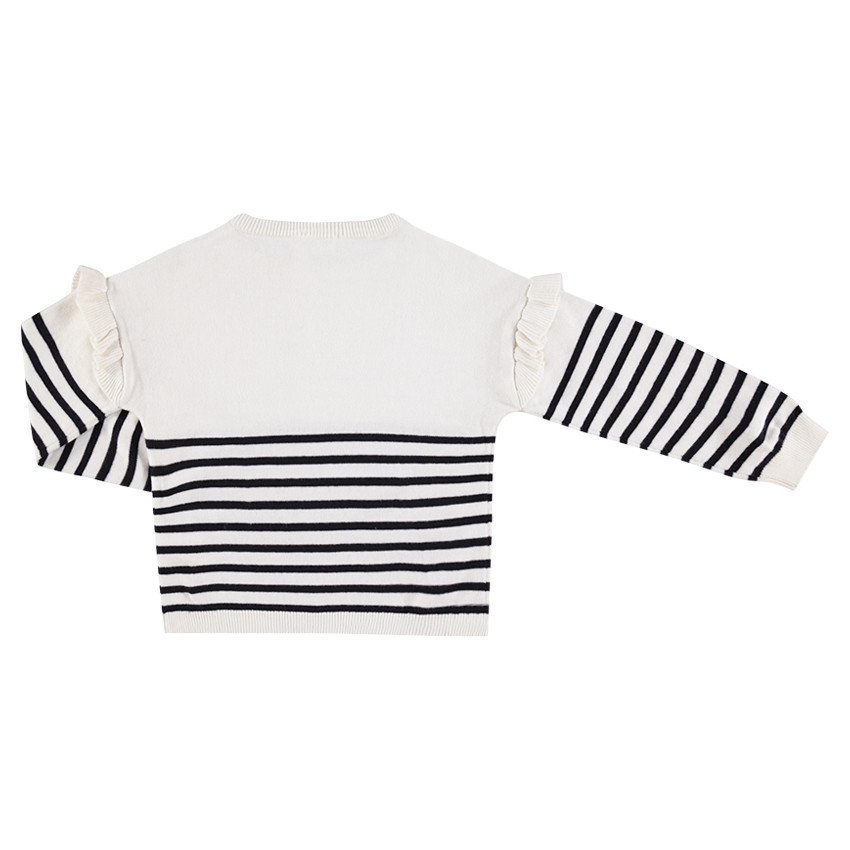 Pull en tricot avec rayures contrastées et emmanchures volantées 