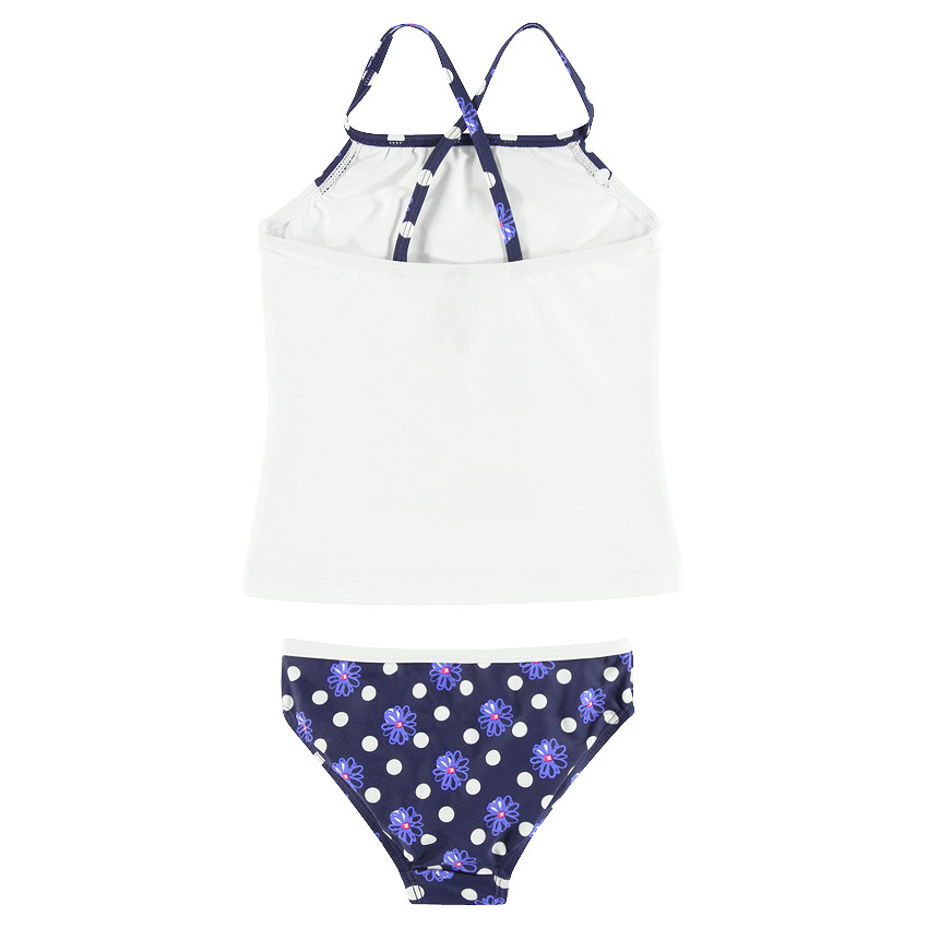 Maillot 2 pièces débardeur et culotte imprimé pois et fleurs 