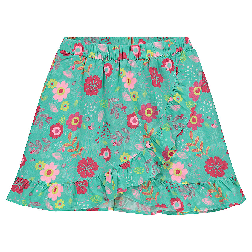 Jupe short imprimée fleurs all-over avec pans croisés 