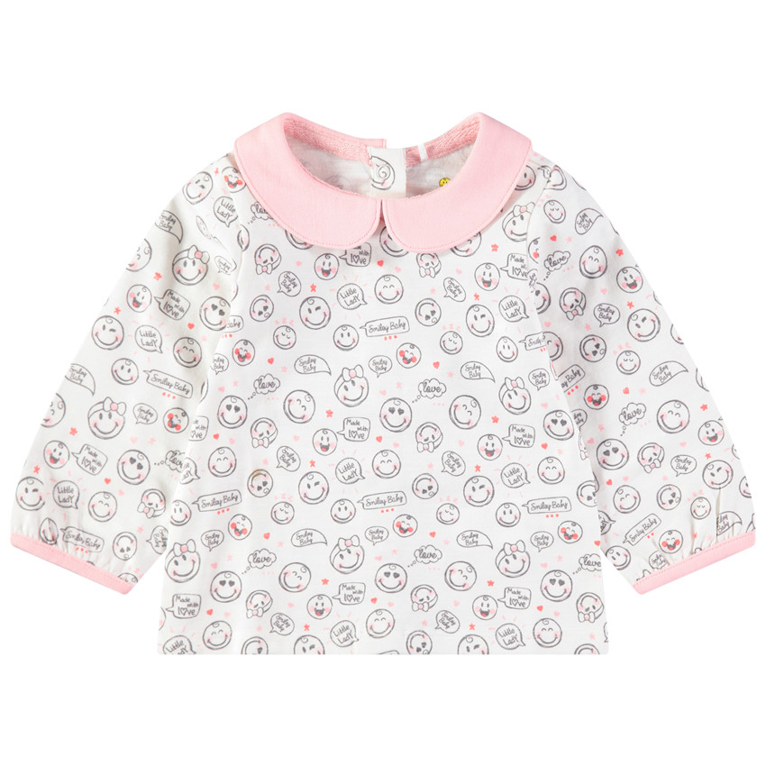 T-shirt manches longues col Claudine imprimé Smiley all-over 