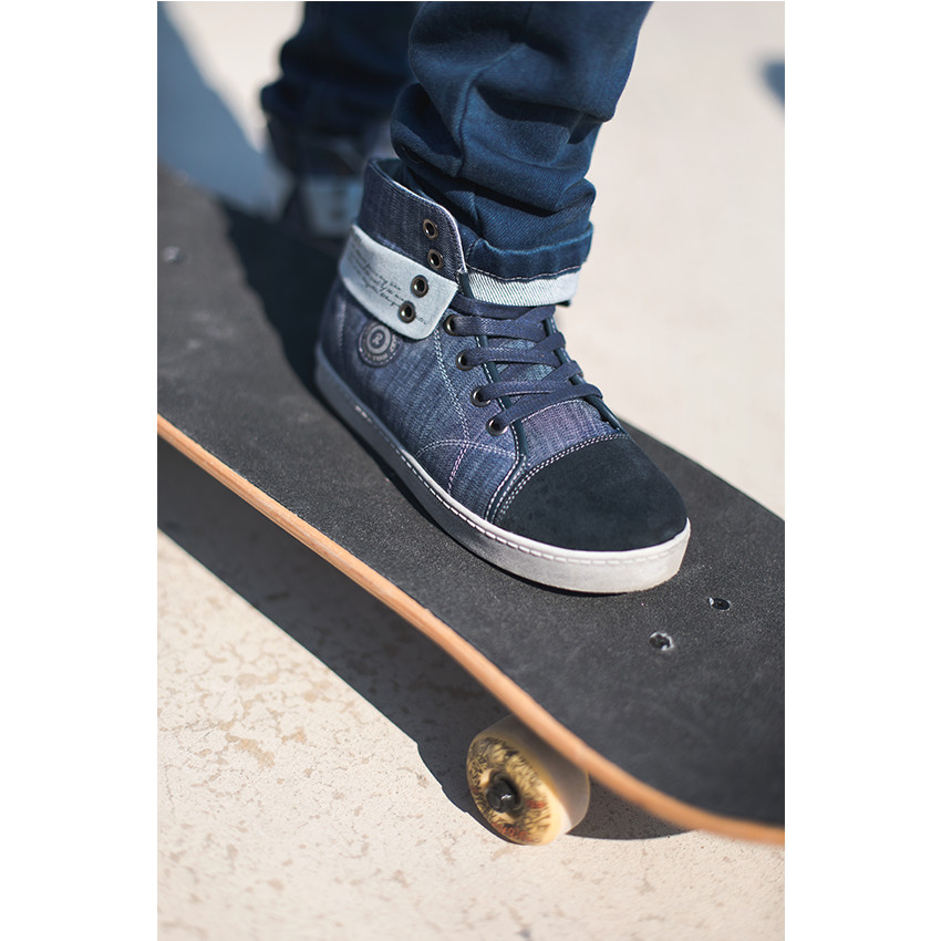 Bottillons en toile effet jeans à lacets et zip du 28 au 35  