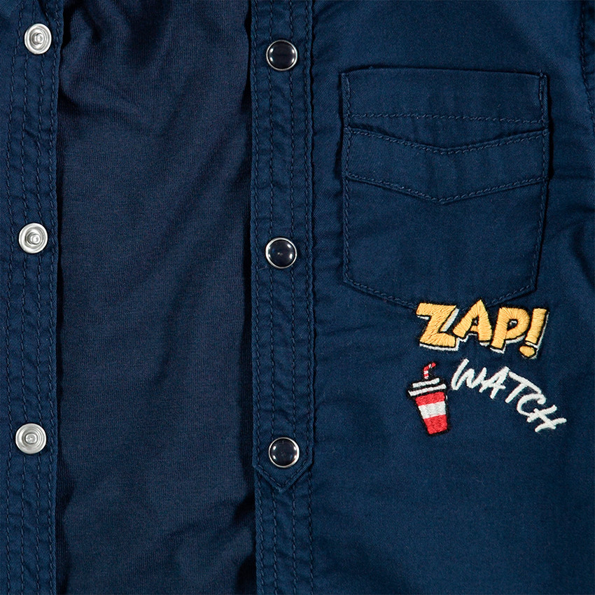 Chemise manches longues en coton avec badges et broderies fantaisie 