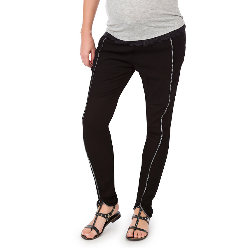 Pantalon de grossesse en crêpe avec biais tressés 