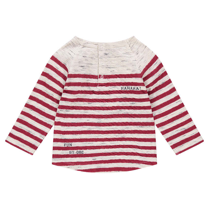 Marinière en maille slub avec rayures rouges et inscriptions printées 