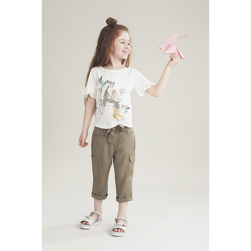 Pantacourt kaki à poches et ceinture à nouer 