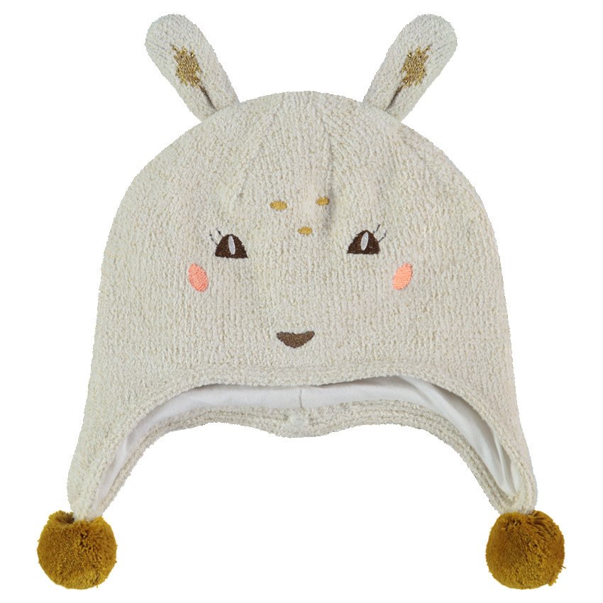 Bonnet péruvien en tricot avec oreilles en relief et pompons 