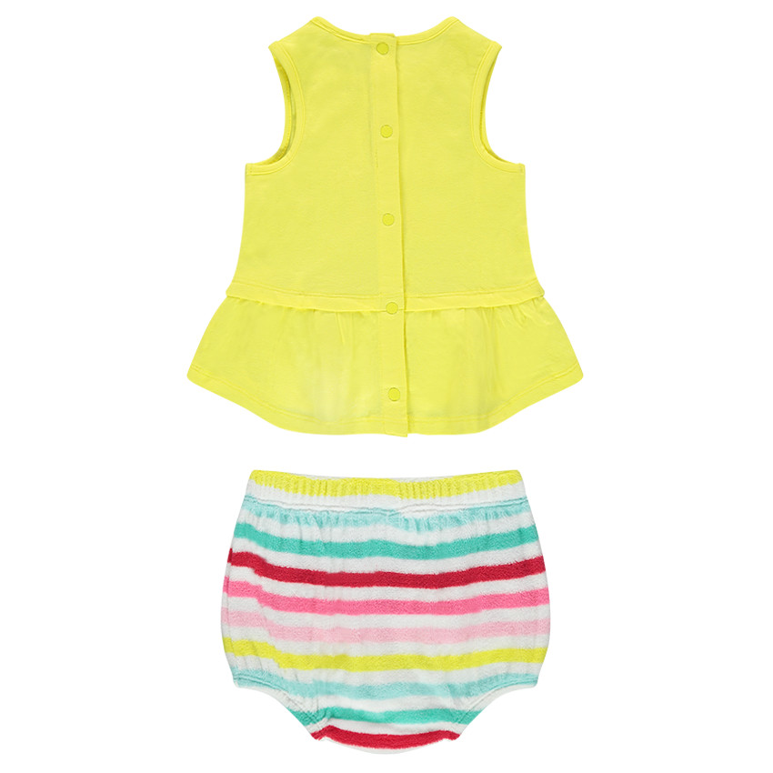 Ensemble tunique en jersey avec badges Smiley et bloomer en éponge rayé 