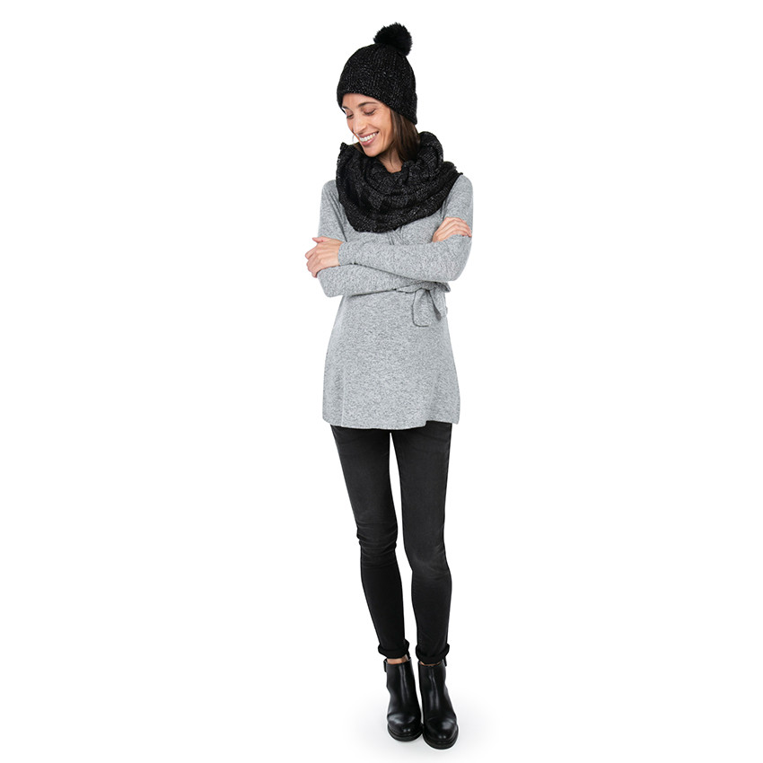Ensemble bonnet et snood en tricot mélangé de fil brillant 