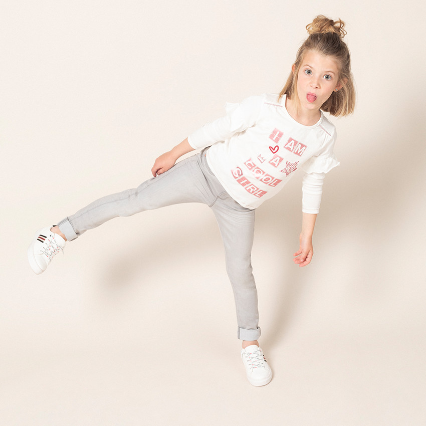 T-shirt manches longues avec volants et inscriptions printées 