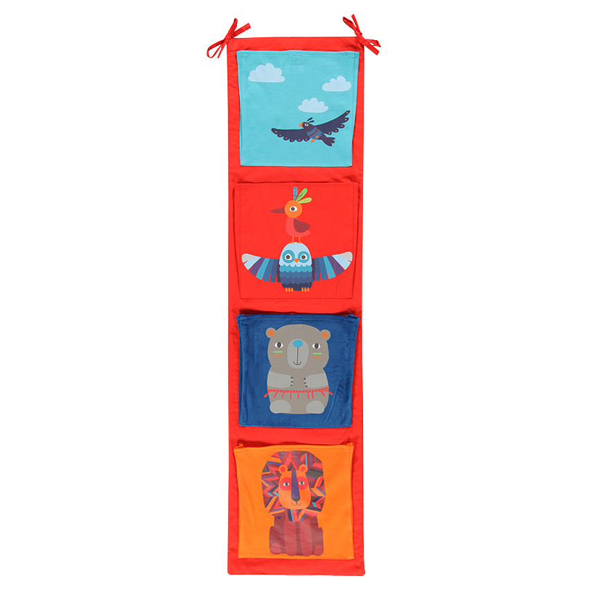 Rangement 4 poches en popeline, jersey et velours 112,5x30 cm 