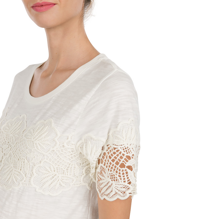 Tee-shirt de grossesse manches courtes avec fleurs en guipure  