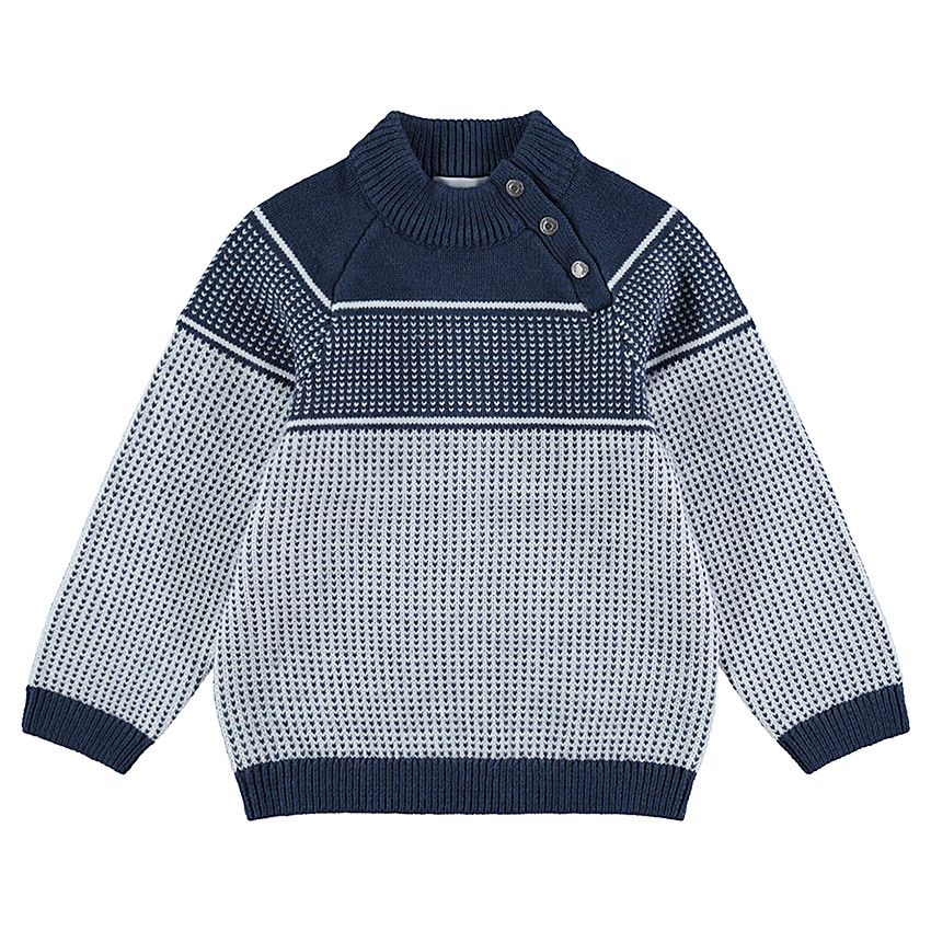 Pull en tricot avec motif jacquard et col pressionné 