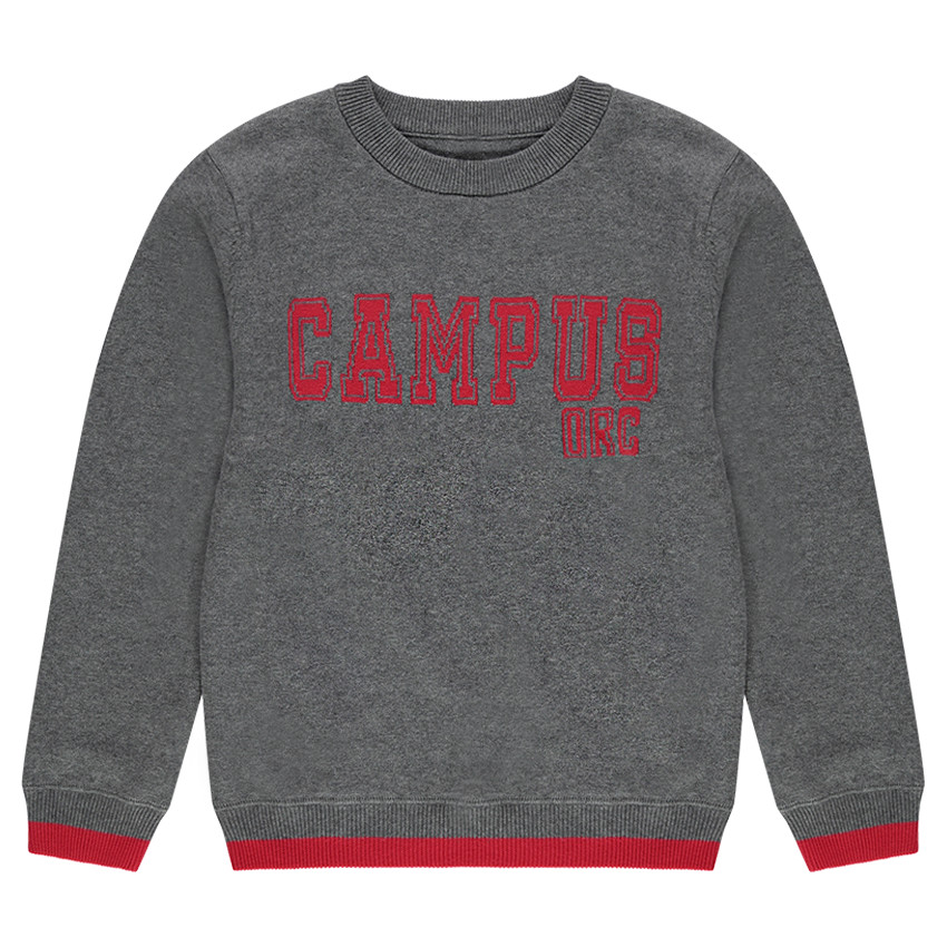 Junior - Pull en tricot gris chiné avec message printé devant 