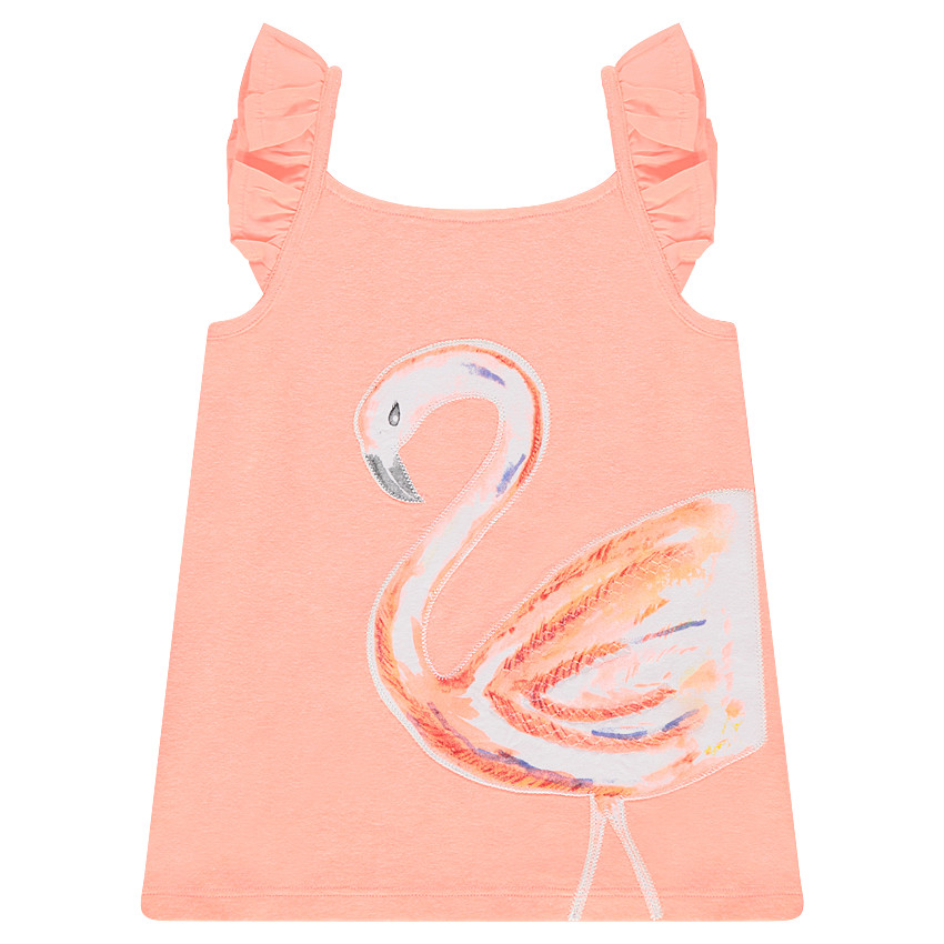 Débardeur en jersey avec bretelles volantées et flamant rose 