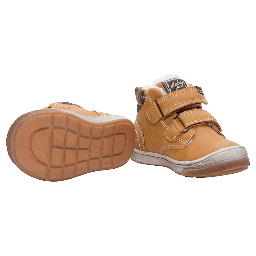 Bottillons effet cuir camel avec scratchs 