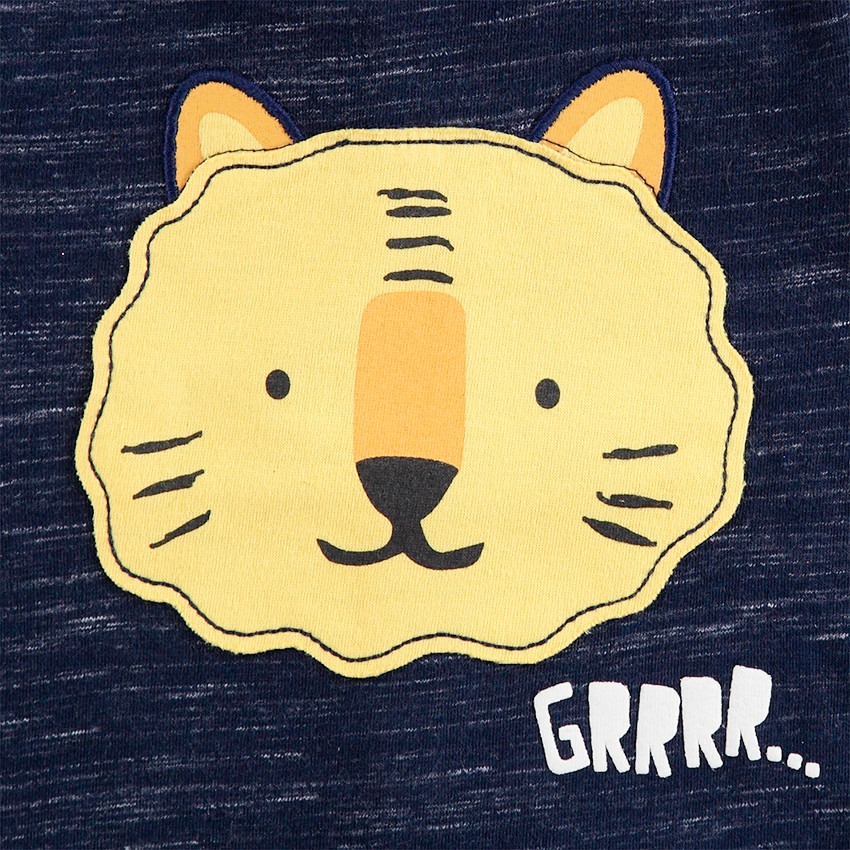 T-shirt manches courtes en jersey chiné avec tigre printé 