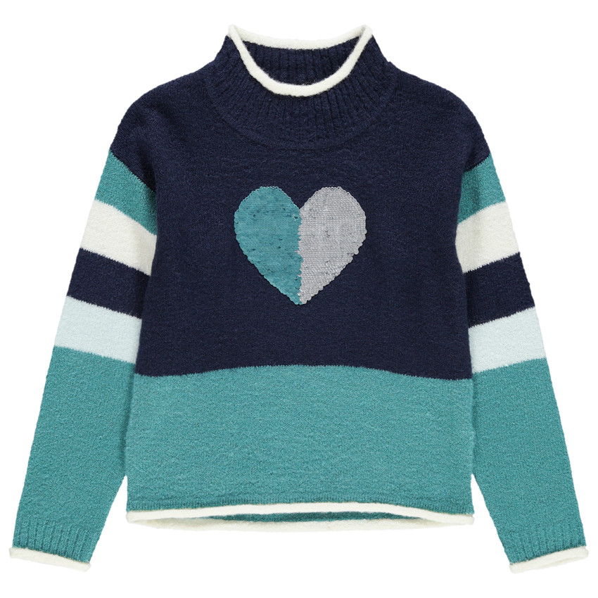Pull en tricot col roulé avec coeur en sequins magiques 