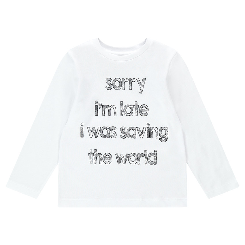 Tee-shirt manches longues en jersey avec message printé et adhésifs fantaisie 