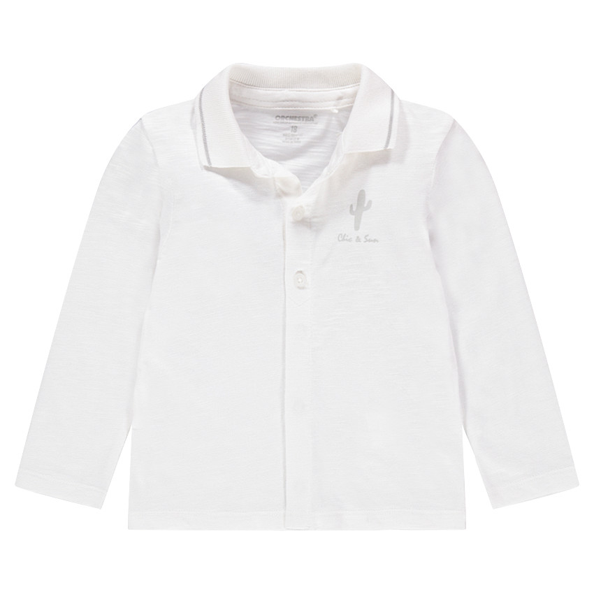 Polo manches longues en jersey slub avec print cactus 