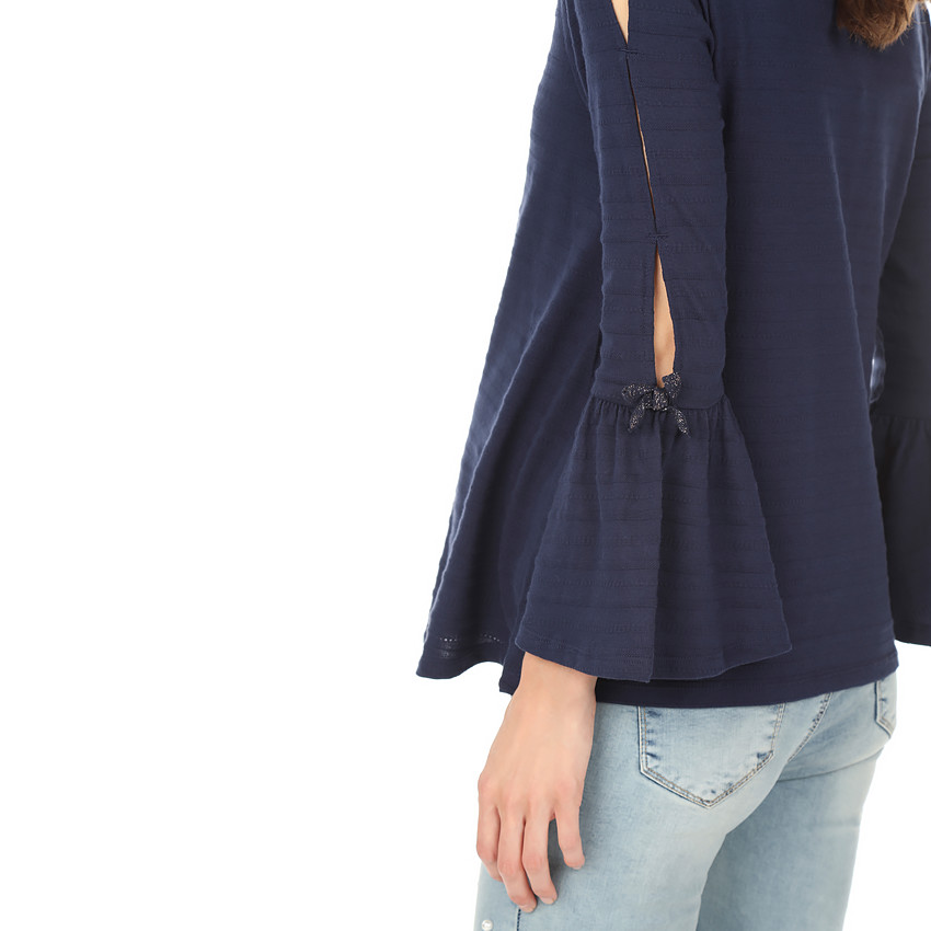 Tee-shirt de grossesse en maille fantaisie avec manches ajourées 