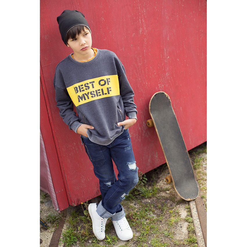 Junior - Sweat en molleton surteint avec zips et textes printés 