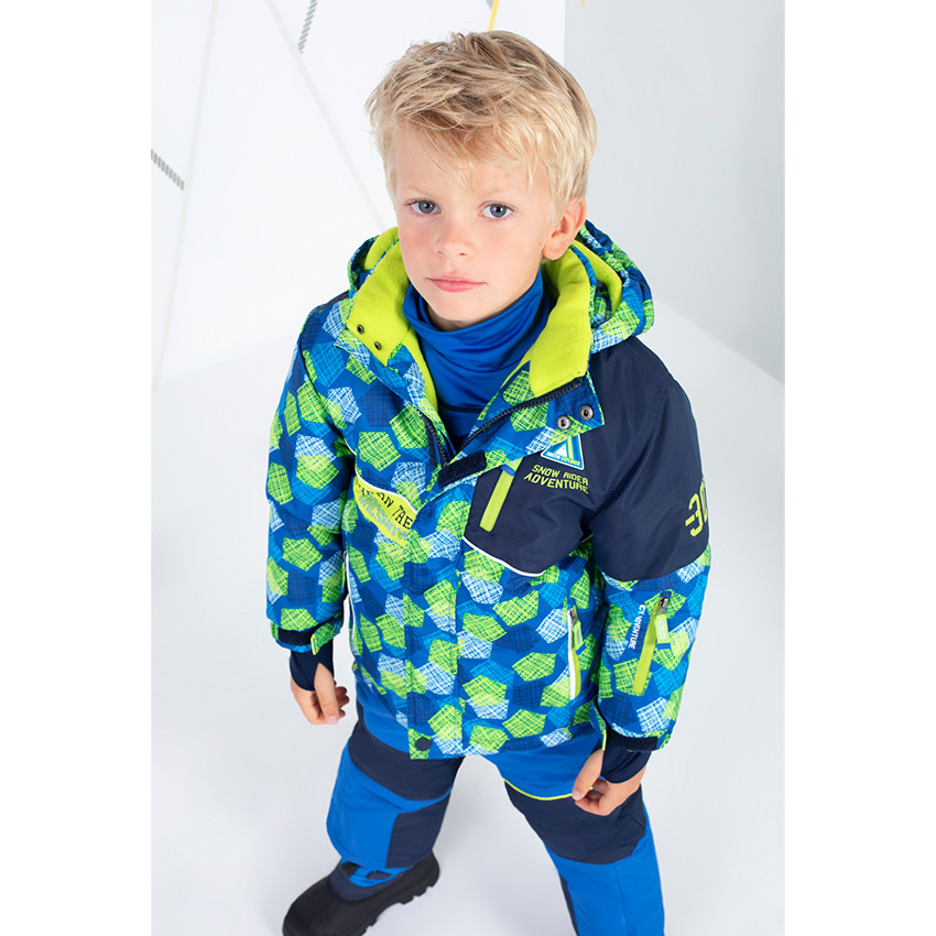 Blouson de ski bicolore avec poches zippées et bandes printées 