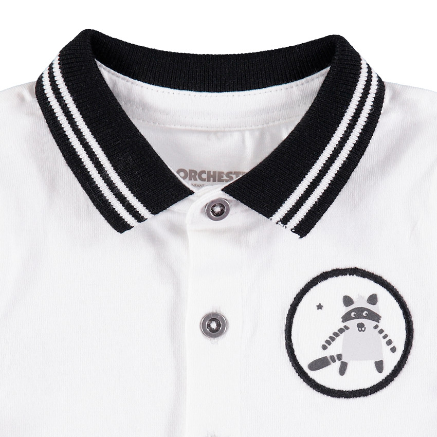 Ensemble polo manches longues avec badge et salopette chinée à poches 