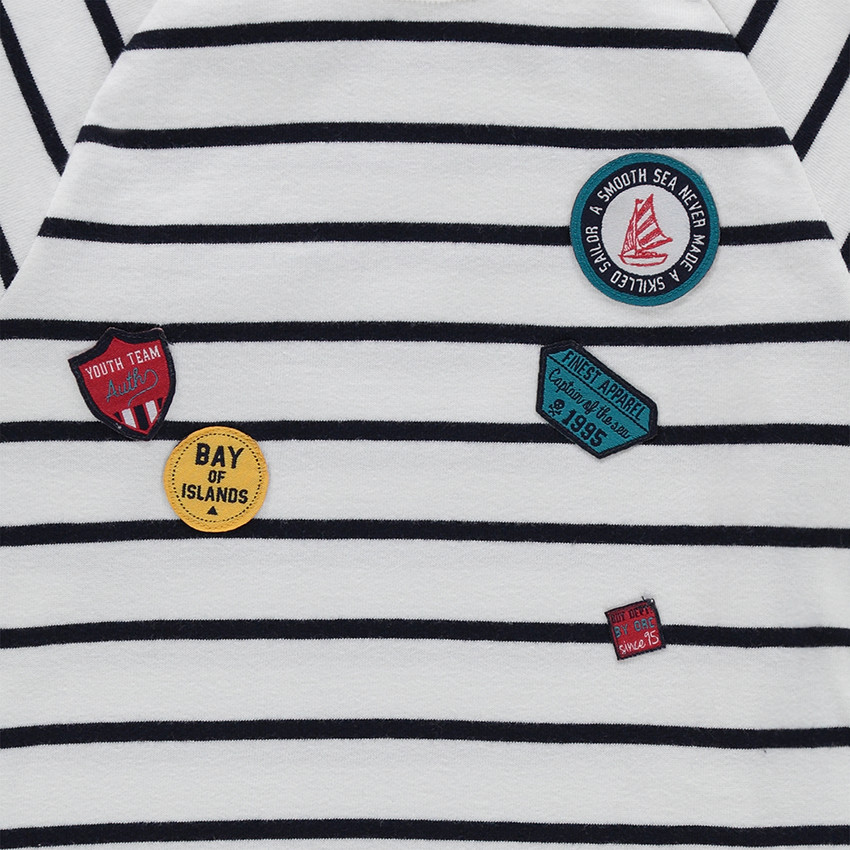 Tee-shirt manches longues rayé avec badges patchés 