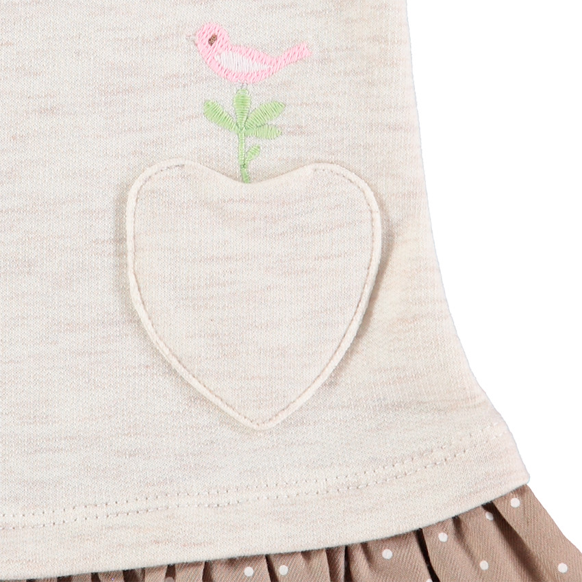 Robe effet 2 en 1 avec bas volanté à pois et poche forme coeur 