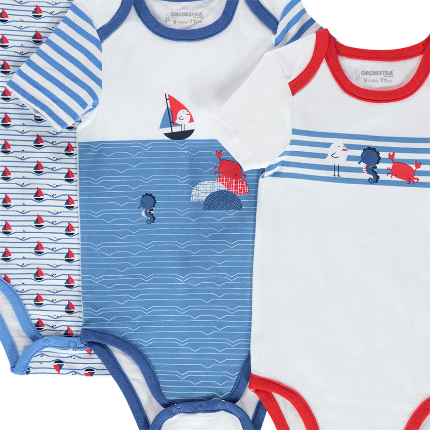 Lot de 3 bodies manches courtes en jersey printés 