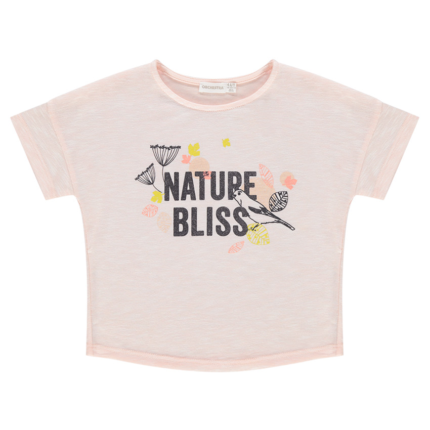 Tee-shirt court manches courtes avec message printé pailleté 