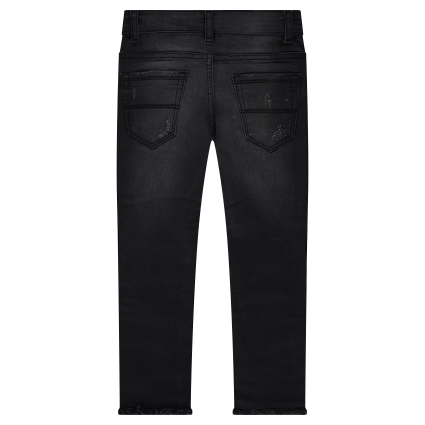 Jeans effet used et crinkle avec déchirures fantaisie 