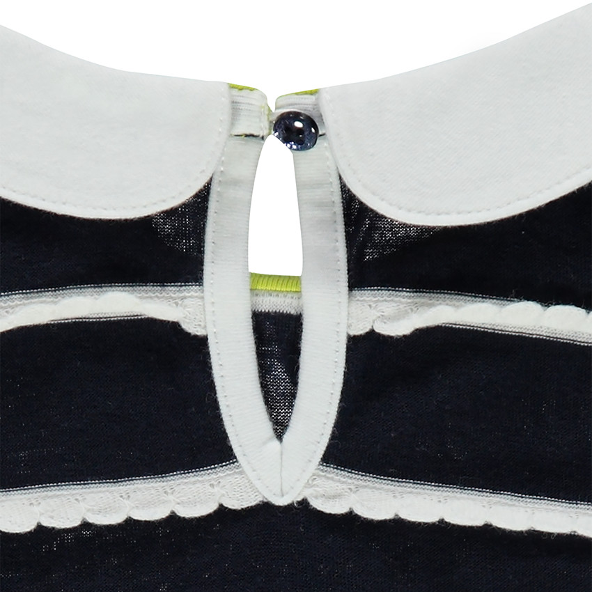 Tee-shirt manches longues à rayures fantaisie et col Claudine 