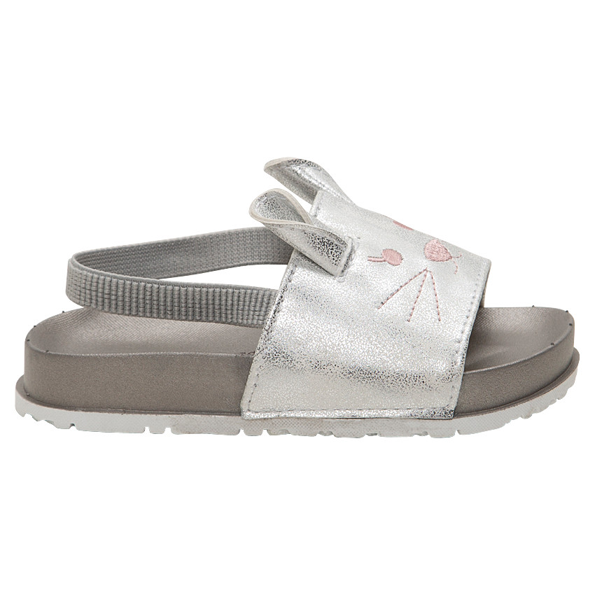 Nu-pieds forme mule avec détails brodés souris et lanière élastiquée 