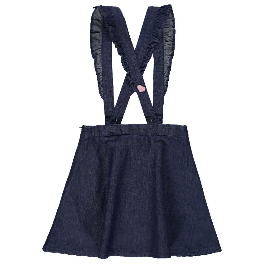 Robe-salopette en chambray avec bretelles volantées et Smiley brodé 