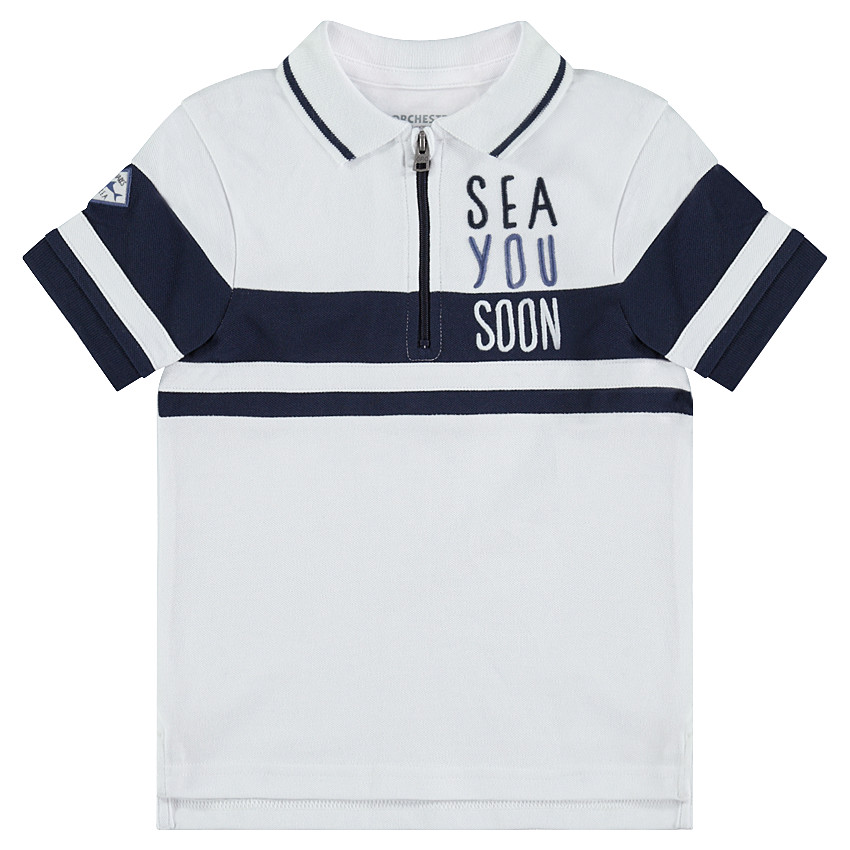 Polo manches courtes en coton piqué avec broderies et col zippé 