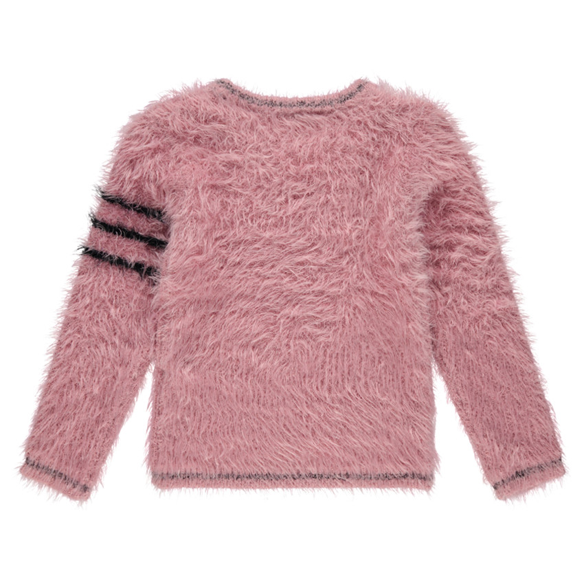Pull en tricot poil avec zèbre brodé et bandes contrastées sur le bras 