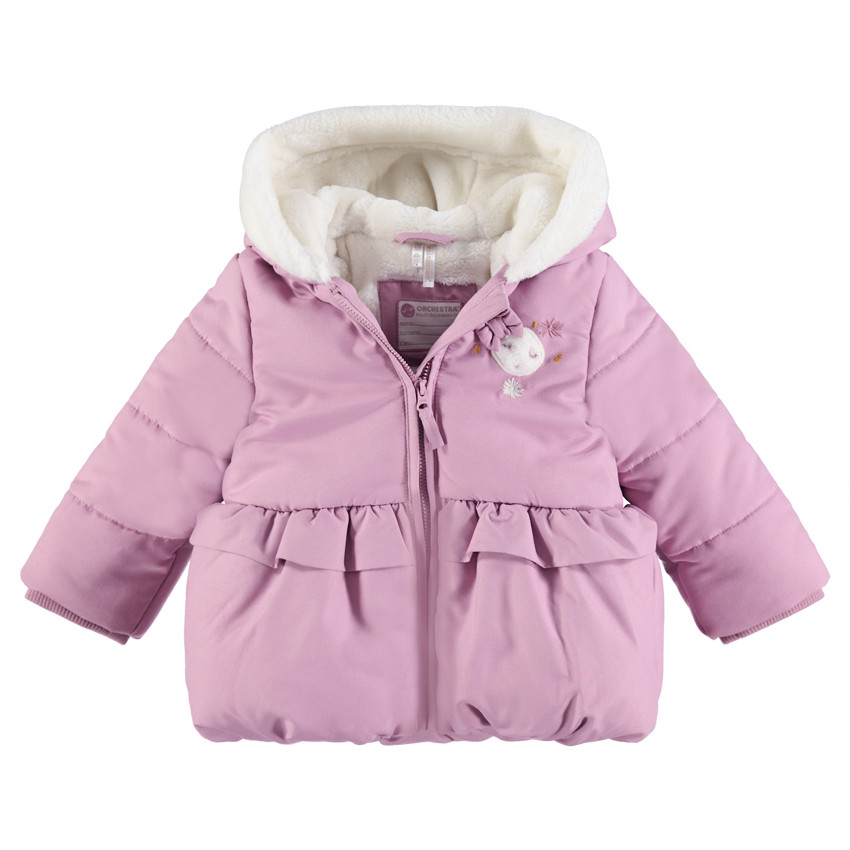 Parka matelassée à capuche doublée sherpa avec volant 