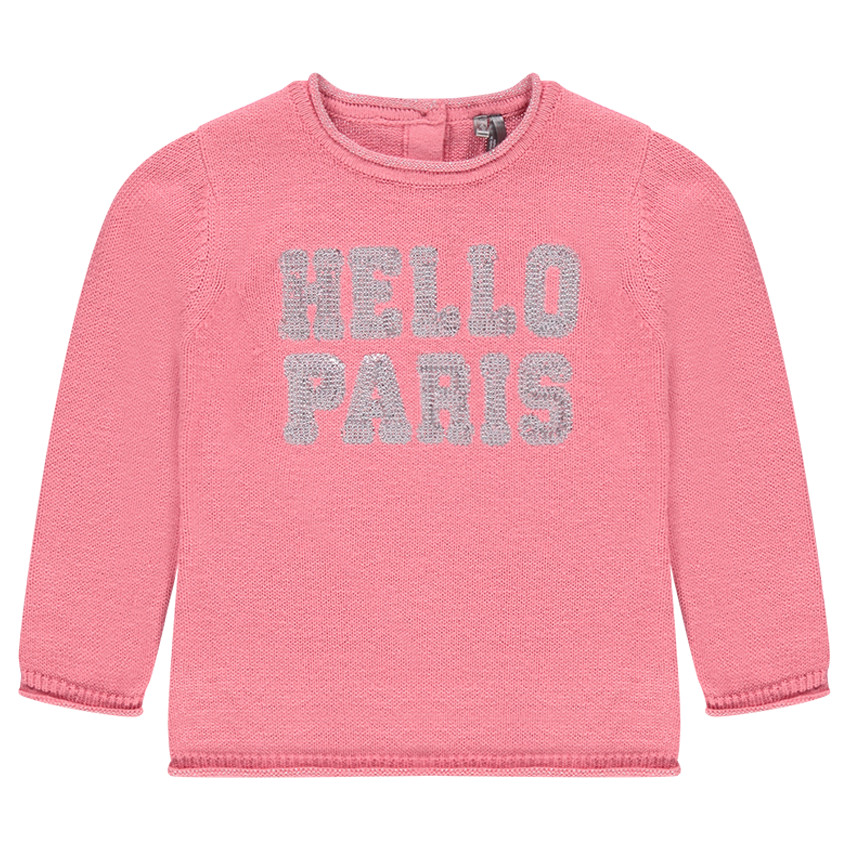 Pull en tricot avec inscription en sequins 