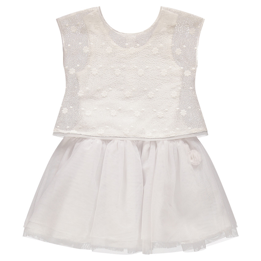 Robe effet 2 en 1 avec tulle et fleurs brodées 